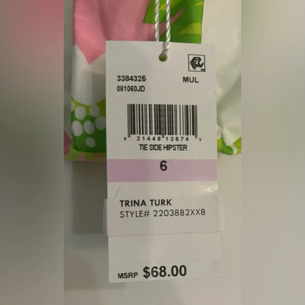 NWT Trina Turk Hipster Shirred Pink Green Fuchsia White Size 6 Bikini Bottom - Picture 3 of 6